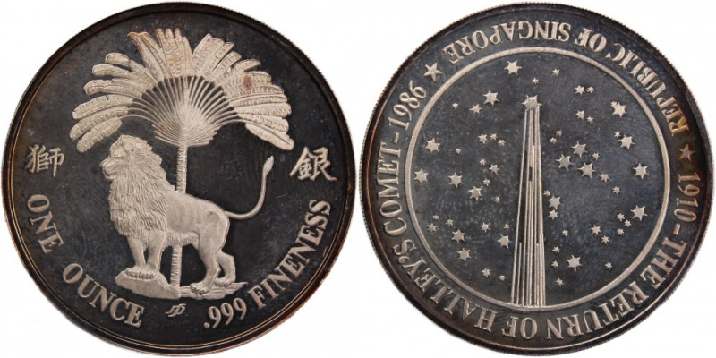 Singapore 'The Return of Halleys Comet' 1 oz Proof Medal 1986 
 Singapore 'The ...