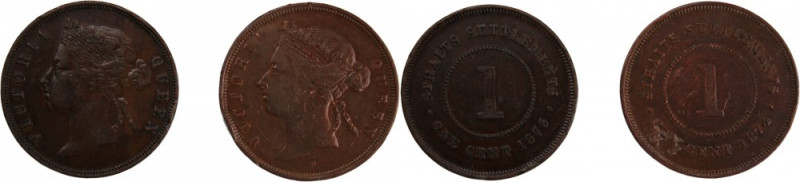Straits Settlements 1 Cent 1873 & 1874 (Lot of 2 Coins) 
 Straits Settlements 1...