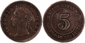 Straits Settlements 5 Cents 1885 
 Straits Settlements 5 Cents 1885 Straits Settlements (British Colony) 5 Cents 1885 Royal London Mint Victoria Mint...