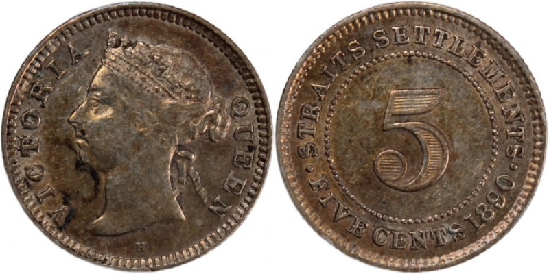 Straits Settlements 5 Cent 1890 H 
 Straits Settlements 5 Cent 1890 H Strait Se...