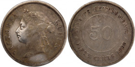 Straits Settlements 50 Cents 1898 
 Straits Settlements 50 Cents 1898 Silver KM#13 Victoria&nbsp; 
Grade: VF+