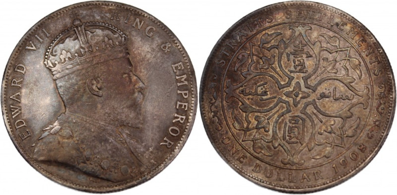 Straits Settlements 1 Dollar 1908 
 Straits Settlements 1 Dollar 1908 Silver KM...