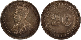 Straits Settlements 20 Cents 1919 B 
 Straits Settlements 20 Cents 1919 B Straits Settlements&nbsp;(British Malaysia) 20 Cents 1919 B Bombay Mint Geo...