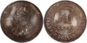 Straits Settlements 50 Cents 1921 
 Straits Settlements 50 Cents 1921 Silver KM#35.1 George V 
Grade: AU-UNC