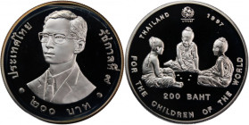 Thailand 200 Baht 1997 (BE2540) 
 Thailand 200 Baht 1997 (BE2540) Silver KM#379 Rama IX&nbsp; Mintage:2123Pcs UNICEF 
Grade: PROOF