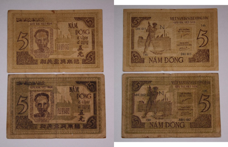 Vietnam 5 Dong 1948/5 Dong 1946 (Lot of 2 Banknotes) 
 Vietnam 5 Dong 1948/5 Do...