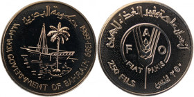 Bahrain 250 Fils 1969 (AH 1389) 
 Bahrain 250 Fils 1969 (AH 1389) Bahrain 250 Fils 1969&nbsp;(AH 1389)&nbsp;FAO - Development of Fishing Isa bin Salm...