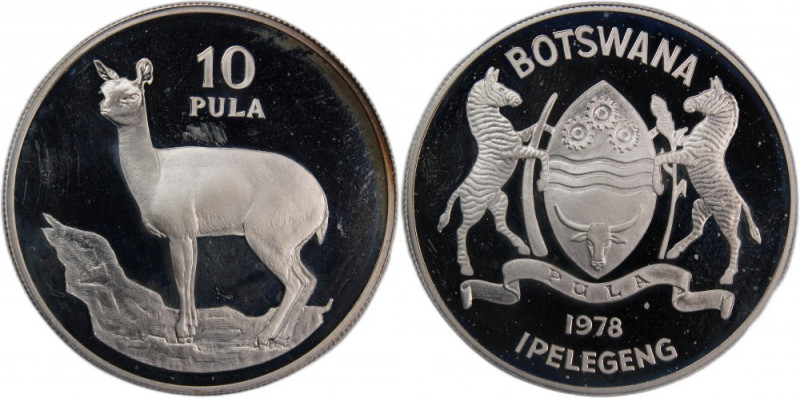 Botswana 10 Pula 1978 
 Botswana 10 Pula 1978 Silver KM#12a Mintage:3989 Pcs 
...