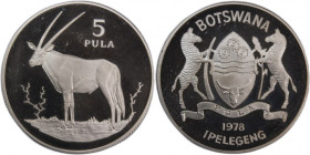 Botswana 5 Pula 1978 
 Botswana 5 Pula 1978 Silver KM#11a Mintage:4172 Pcs 
Grade: PROOF
