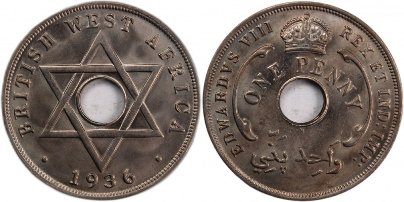 British West Africa 1 Penny 1936 
 British West Africa 1 Penny 1936 Copper-Nick...