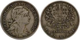 Cape Verde 50 Centavos 1930 
 Cape Verde 50 Centavos 1930 Nickel-Bronze Portuguese Colony Key Date 
Grade: VF+