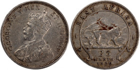 East Africa 25 Cents 1920 H 
 East Africa 25 Cents 1920 H Silver KM#15 George V 
Grade: XF