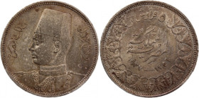 Egypt 5 Piastres 1937 (AH 1356) 
 Egypt 5 Piastres 1937 (AH 1356) Silver KM#366 Farouk 
Grade: UNC