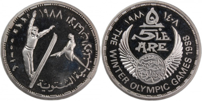 Egypt 5 Pounds 1988 (AH 1408) 
 Egypt 5 Pounds 1988 (AH 1408) Silver KM#628 Win...