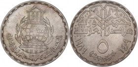 Egypt 5 Pounds 1989 (AH 1409) 
 Egypt 5 Pounds 1989 (AH 1409) Silver KM#665 United Parliamentary Union Mintage:5000 Pcs 
Grade: UNC