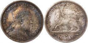 Ethiopia 1/4 Birr 1894 (EE1887) 
 Ethiopia 1/4 Birr 1894 (EE1887) Ethiopia&nbsp; Ethiopian Empire 1/4 Birr 1887 (1894) Menelik II Silver KM#3 
Grade...