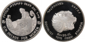 Ethiopia 20 Birr 1976 (1984) 
 Ethiopia 20 Birr 1976 (1984) Ethiopia 20 Birr 1976 (1984) Republic UN Decade for Women Mintage: 372 pcs Silver KM#73 P...