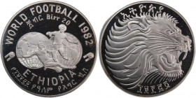 Ethiopia 20 Birr 1982 (EE1974) 
 Ethiopia 20 Birr 1982 (EE1974) Silver KM#65 World Soccer Games 1982 Mintage:10000 Pcs 
Grade: PROOF