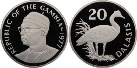 Gambia 20 Dalasis 1977 
 Gambia 20 Dalasis 1977 Silver KM#17 Conservation Mintage:4302 Pcs 
Grade: PROOF