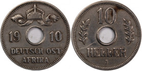 German East Africa 10 Heller 1910 
 German East Africa 10 Heller 1910 German East Africa 10 Heller 1910 Wilhelm II Copper-nickel KM#12

Grade: XF