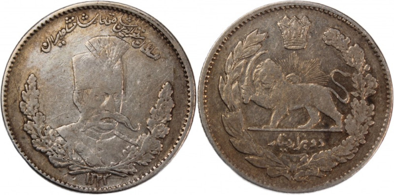 Iran 2000 Dinars 1905 (AH 1323) 
 Iran 2000 Dinars 1905 (AH 1323) Silver Silver...