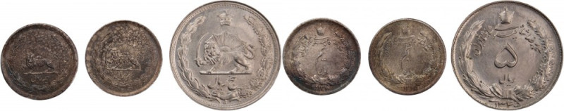 Iran 5 Rials 1966 (SH1345) 1/2 Rial 1931 (SH1310) and 1/2 Rial 1936 (SH1315) 
 ...