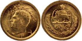 Iran 1/4 Pahlavi 1968 (AH 1347) 
 Iran 1/4 Pahlavi 1968 (AH 1347) Muhammad Reza Pahlavi 2.5 Gm Mintage: 60000 Pcs, &nbsp;Gold, &nbsp;KM# 1160a 

Gr...