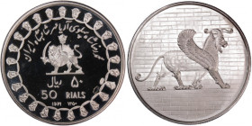 Iran 50 Rials 1971 (AH 1350) 
 Iran 50 Rials 1971 (AH 1350) Iran 50 Rials 'Winged Lion' 1971 (AH 1350) Ottawa Mint Mohammad Reza&nbsp;2500th Annivers...