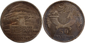 Lebanon 50 Piastres 1929 
 Lebanon 50 Piastres 1929 Silver KM#8&nbsp; Franch Protectorate 
Grade: XF