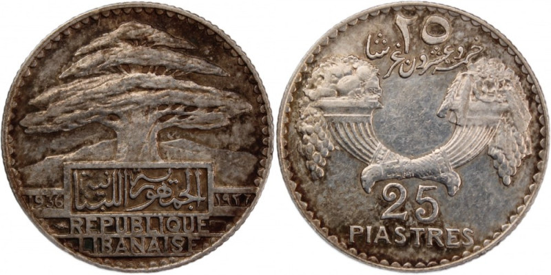 Lebanon 25 Piastres 1936 
 Lebanon 25 Piastres 1936 Silver KM#7 
Grade: AU