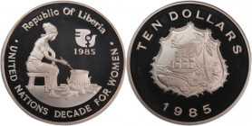 Liberia 10 Dollars 1985 
 Liberia 10 Dollars 1985 Decade For Women Silver KM#53 
Grade: PROOF