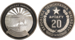 Madagascar 20 Ariary 1978 
 Madagascar 20 Ariary 1978 Silver KM#14a Mintage:3800 Pcs 
Grade: PROOF