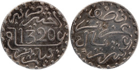 Morocco 1/2 Dirham 1903 (AH 1320) 
 Morocco 1/2 Dirham 1903 (AH 1320) Silver KM#18 Abd Al-Aziz 
Grade: XF+