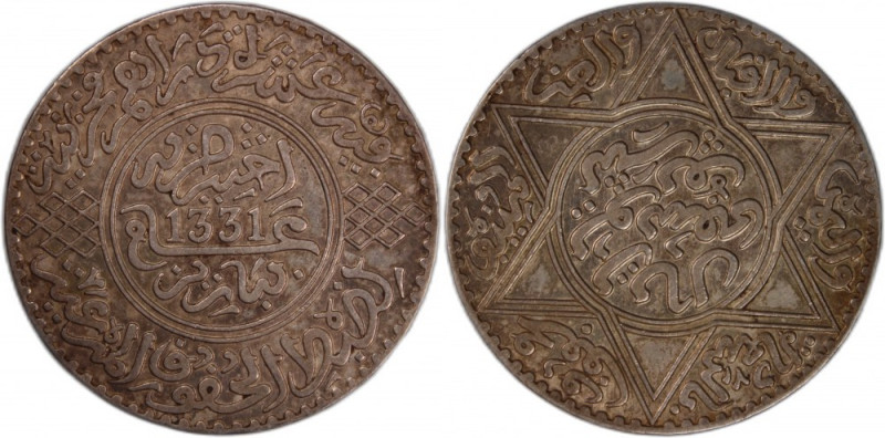 Morocco 10 Dirhams/1 Rial 1913 (AH 1331) 
 Morocco 10 Dirhams/1 Rial 1913 (AH 1...