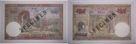 Morocco 500 Francs 18 July 1949 Specimen 
 Morocco 500 Francs 18 July 1949 Specimen 
Grade: UNC
