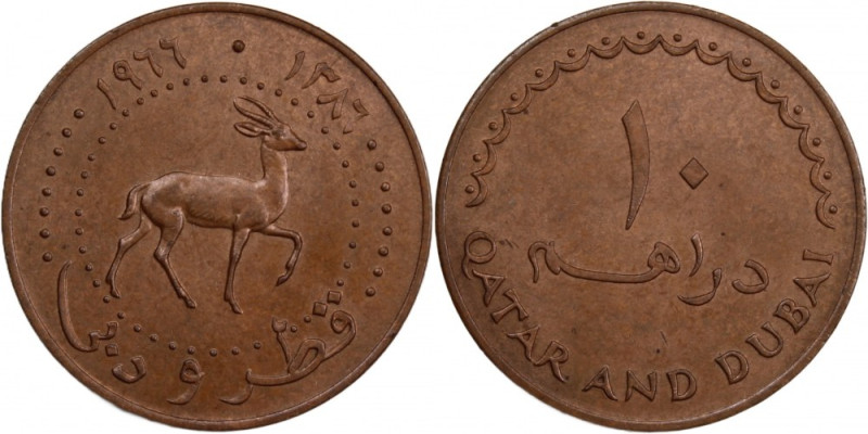 Qatar and Dubai 10 Dirhems 1966 (AH 1366) 
 Qatar and Dubai 10 Dirhems 1966 (AH...