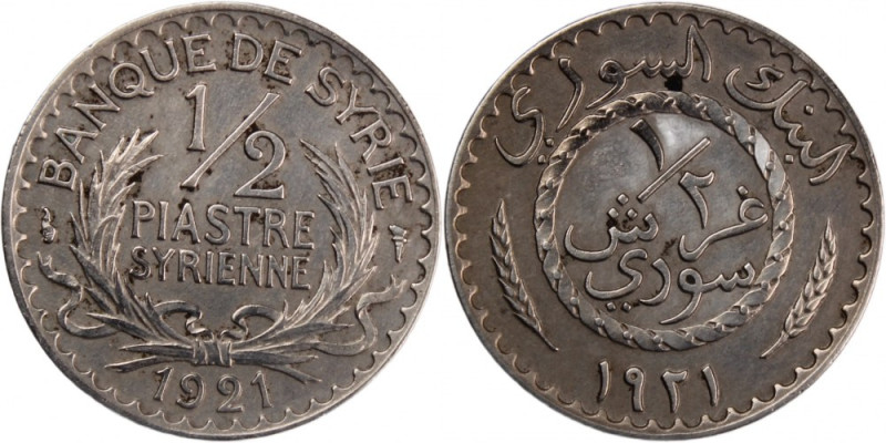 Syria 1/2 Piastre 1921 
 Syria 1/2 Piastre 1921 Copper-Nickel KM#68 
Grade: AU