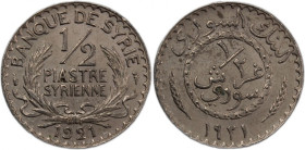 Syria 1/2 Piastre 1921 
 Syria 1/2 Piastre 1921 Copper-Nickel KM#68

Grade: AU