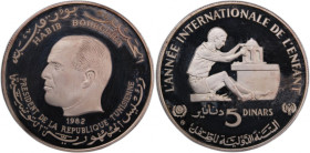 Tunisia 5 Dinars 1982 
 Tunisia 5 Dinars 1982 Silver KM#313 Year of the Child Mintage:1108 Pcs 
Grade: PROOF