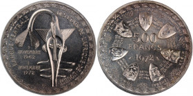 West African States 500 Francs 1972 
 West African States 500 Francs 1972 Silver KM#7 Mintage:2000 Pcs 
Grade: PROOF