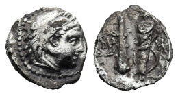 SELEUKID KINGS OF SYRIA. Seleukos I Nikator (312-281 BC). Babylon I, "imperial" mint, circa 300 BC
AR Obol (8,8mm 0,55g)
Obv: Head of Herakles to ri...
