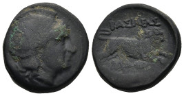 KINGS of THRACE. Lysimachos (305-281 BC). Lysimacheia.
AE Bronze (20mm 6,62g)
Obv: Head of Athena to right, wearing crested Attic helmet.
Rev: ΒΑΣΙ...