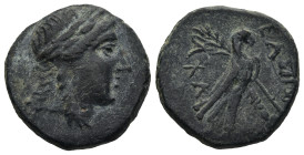SELEUKID KINGDOM. Achaios (220-214 BC). Sardes
AE Bronze (19,6mm 5,8g)
Obv: Laureate head of Apollo right
Rev: BAΣΙΛΕΩΣ AXAIOY, eagle standing righ...