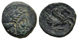 MYSIA. Adramytion. (4th century BC).
AE Bronze (13,8mm 1,69g)
Obv: Laureate head of Zeus right.
Rev: AΔPA. Forepart of Pegasos right; below, grain ...