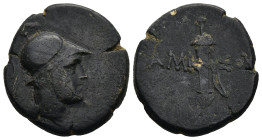 PONTOS. Amisos. (Circa 111-105 or 95-90 BC). Struck under Mithradates VI Eupator
AE Bronze (21,6mm 7,4g)
Obv: Helmeted head of Ares right.
Rev: AMI...