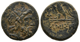 PONTOS. Amisos (Circa 100-85 BC)
AE Bronze (20,6mm 8,3g)
Obv: Laureate head of Zeus right.
Rev: AMIΣOY. Eagle, with head right, standing left on th...