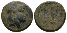 PONTOS. Amisos. (Circa 111-105 or 95-90 BC). Struck under Mithradates VI Eupator
AE Bronze (19,6mm 6,3g)
Obv: Helmeted head of Ares right.
Rev: AMI...