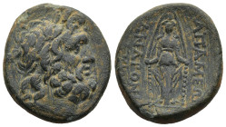 PHRYGIA. Apameia. (Circa 100-50 BC). Andronikos and Alkion, magistrates.
AE Bronze (20,9mm 7,8g)
Obv: Laureate head of Zeus right.
Rev: AΠΑΜΕΩN / A...