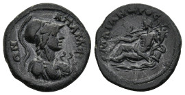 PGRYGIA. Apameia. Pseudo-autonomous issue, time of Septimius Severus to Macrinus, (circa 193-218 AD)
AE Bronze (16,7mm 2,89g)
Obv: ΑΠΑΜEΩΝ. Helmeted...