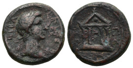 MYSIA. Apollonia ad Rhyndacum. Nerva (96-98 AD)
AE Bronze (19,2mm 5,3g)
Obv: Laureate head of Nerva, right
Rev: Α-Π/Ο-Λ. Temple with four columns o...